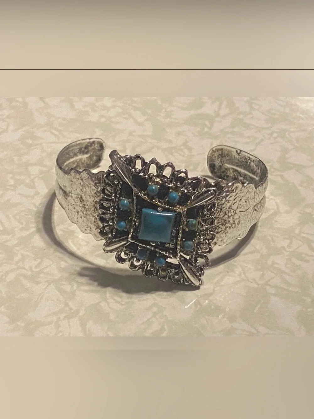 Silver Tone Faux Turquoise Cuff Bracelet #6390